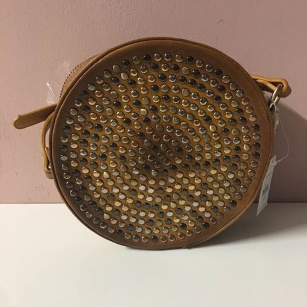 Francescas Street Level Brown Studded Circle Crossbody Bag
